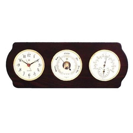 Bey Berk International Bey-Berk International Brass Quartz Clock Barometer Thermometer with Hygrometer - Ash Wood WS414